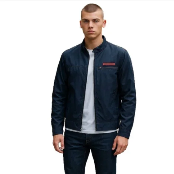 Harley-Davidson Black Canvas Jacket Flames Logo Size Large Zip Pockets - Picture 2 of 16